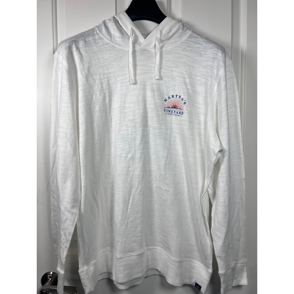 Faherty Martha's Vineyard White Slub KnitHoodie Mens XL SunGraphic Pullover NWOT